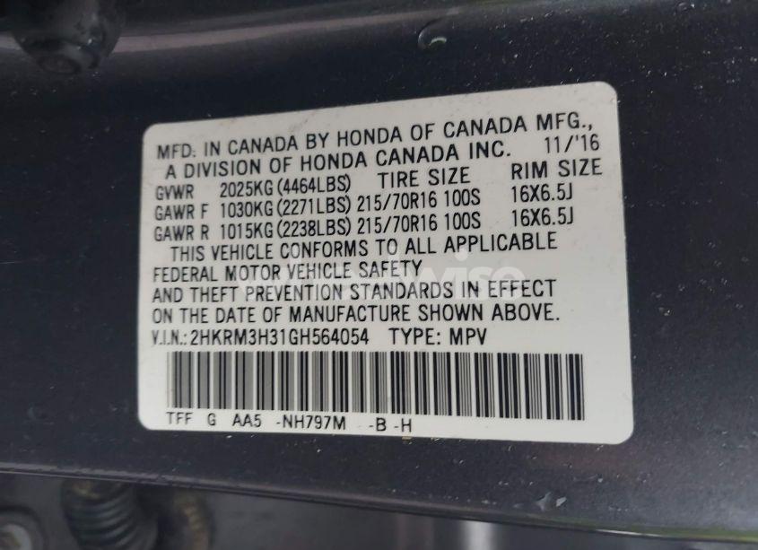 Photo 9 of 2016 Honda Cr-v LX (VIN 2HKRM3H31GH564054)