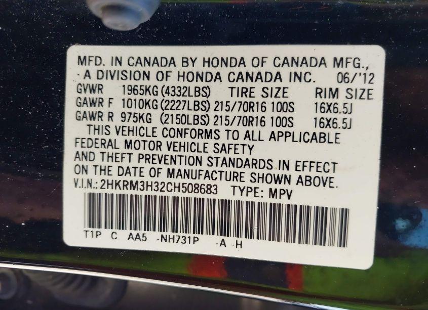 Photo 9 of 2012 Honda Cr-v LX (VIN 2HKRM3H32CH508683)