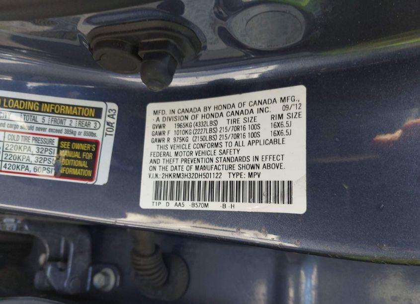 Photo 9 of 2013 Honda Cr-v LX (VIN 2HKRM3H32DH501122)