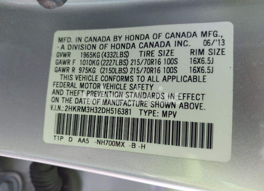 Photo 9 of 2013 Honda Cr-v LX (VIN 2HKRM3H32DH516381)