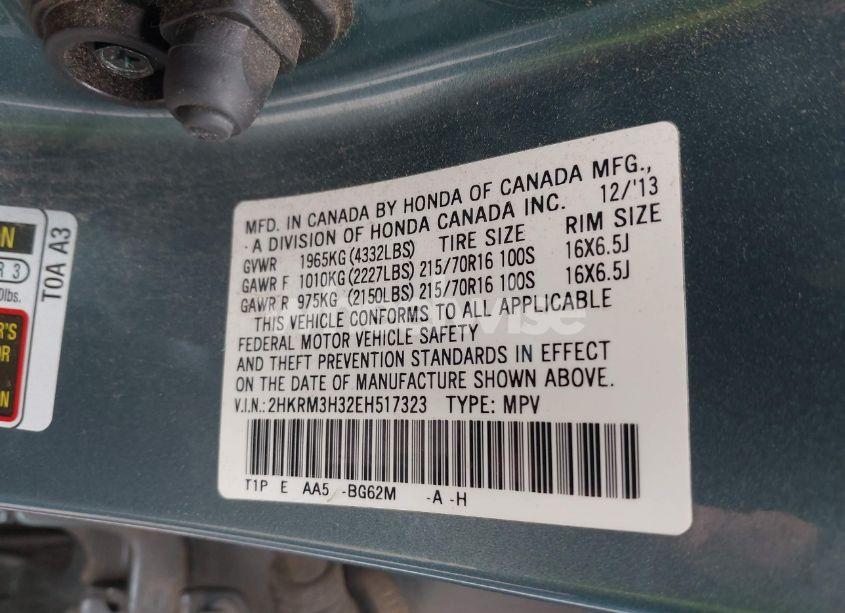 Photo 9 of 2014 Honda Cr-v LX (VIN 2HKRM3H32EH517323)