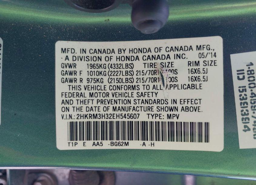 Photo 9 of 2014 Honda Cr-v LX (VIN 2HKRM3H32EH545607)