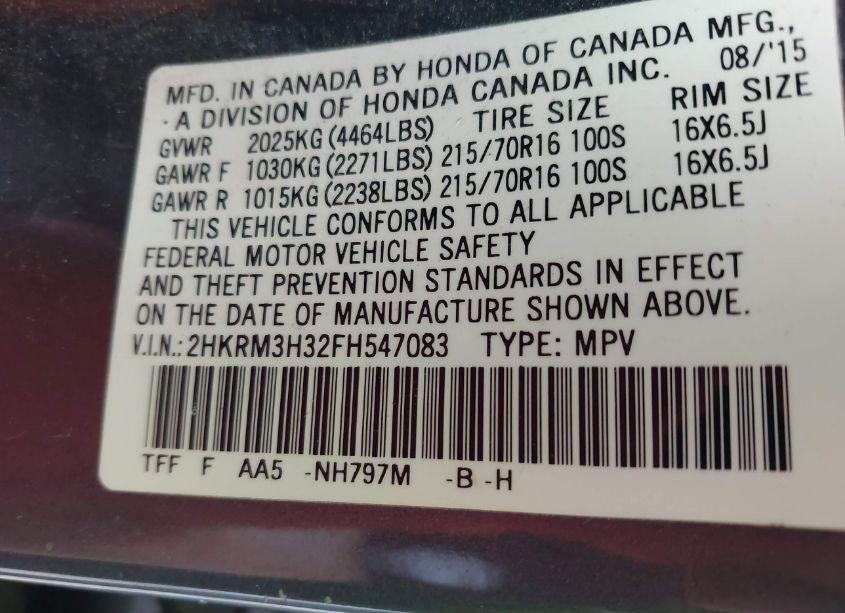 Photo 9 of 2015 Honda Cr-v LX (VIN 2HKRM3H32FH547083)