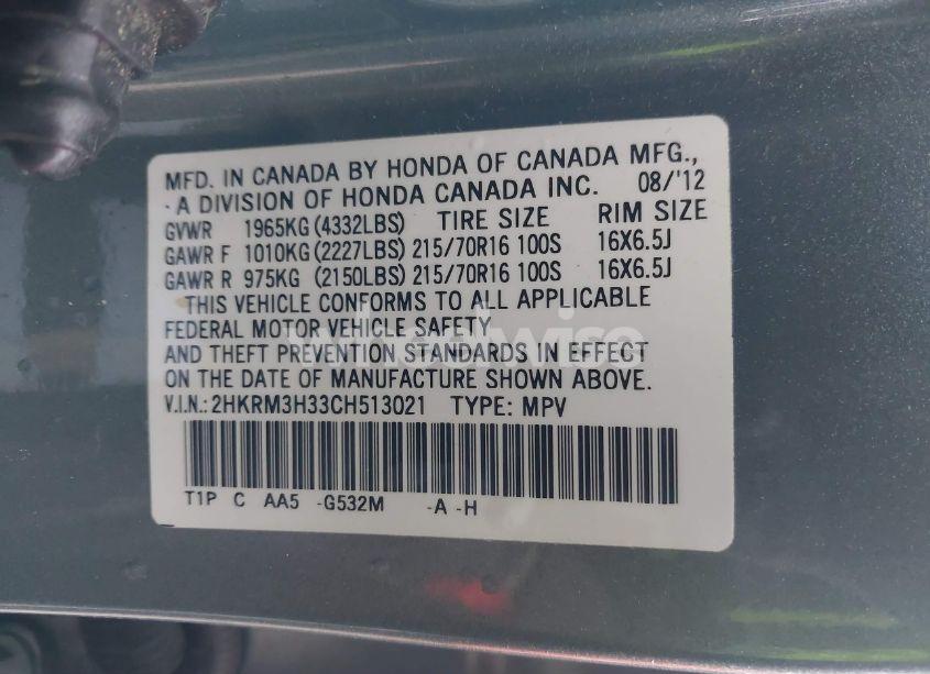 Photo 9 of 2012 Honda Cr-v LX (VIN 2HKRM3H33CH513021)