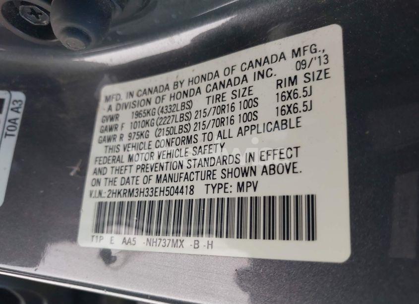 Photo 9 of 2014 Honda Cr-v LX (VIN 2HKRM3H33EH504418)