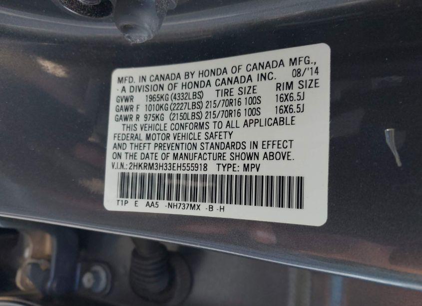 Photo 9 of 2014 Honda Cr-v LX (VIN 2HKRM3H33EH555918)