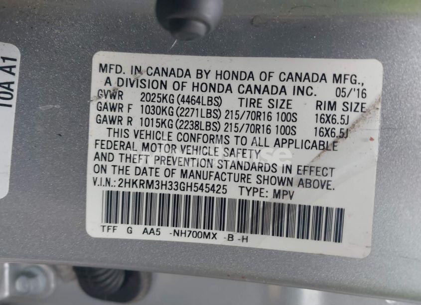 Photo 9 of 2016 Honda Cr-v LX (VIN 2HKRM3H33GH545425)