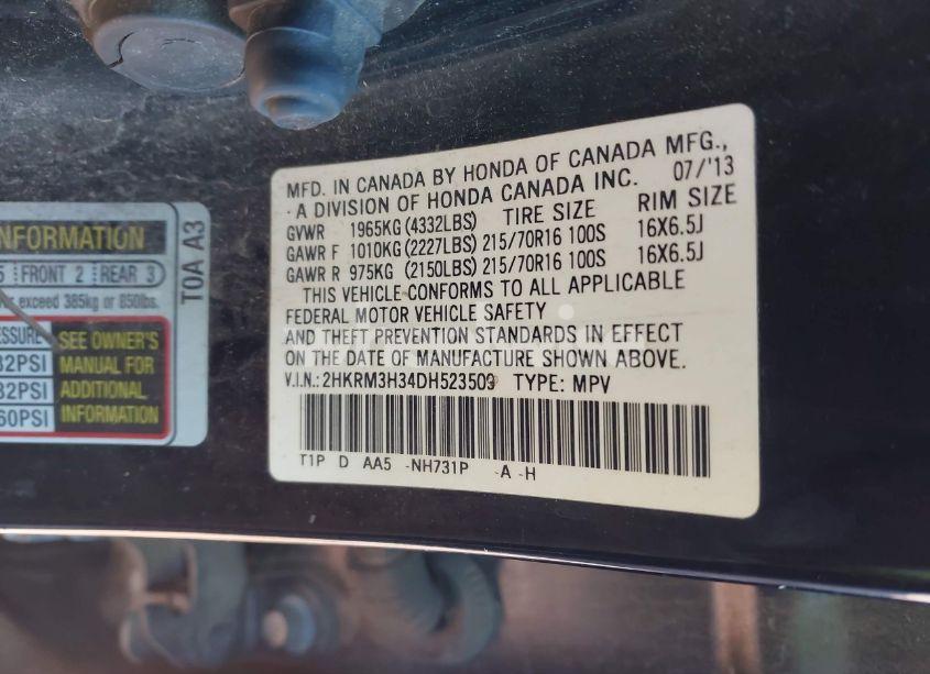 Photo 9 of 2013 Honda Cr-v LX (VIN 2HKRM3H34DH523509)