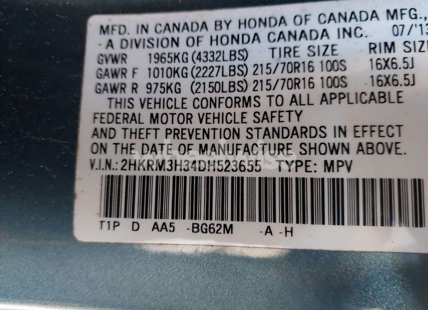 Photo 9 of 2013 Honda Cr-v LX (VIN 2HKRM3H34DH523655)