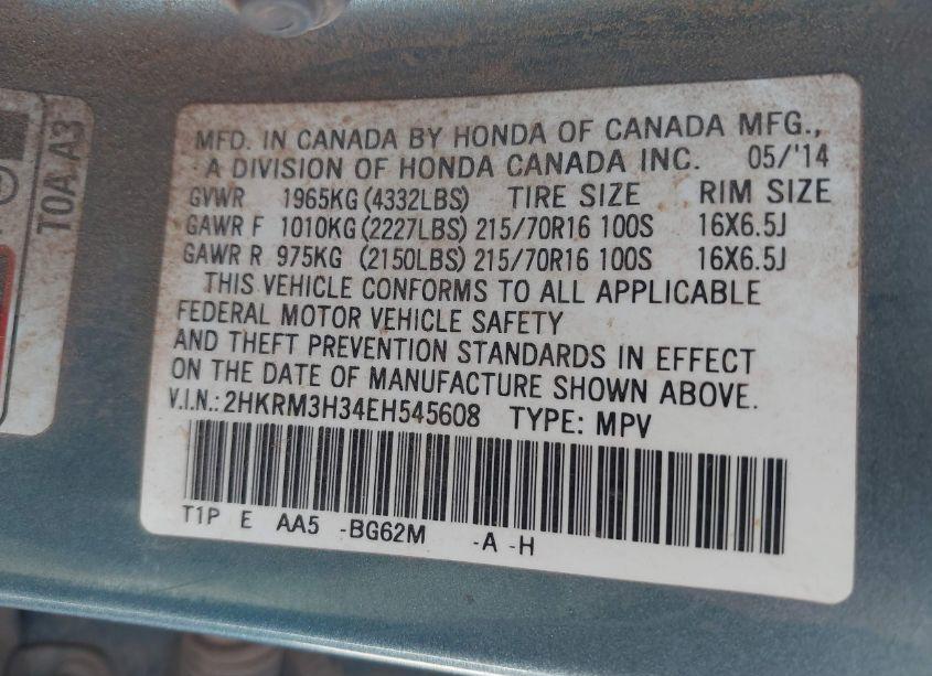 Photo 9 of 2014 Honda Cr-v LX (VIN 2HKRM3H34EH545608)