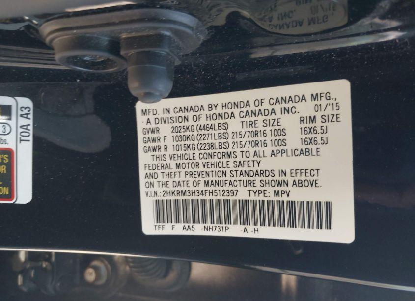 Photo 9 of 2015 Honda Cr-v LX (VIN 2HKRM3H34FH512397)