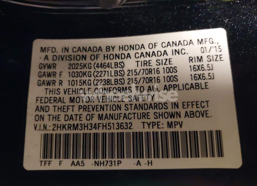 Photo 9 of 2015 Honda Cr-v LX (VIN 2HKRM3H34FH513632)