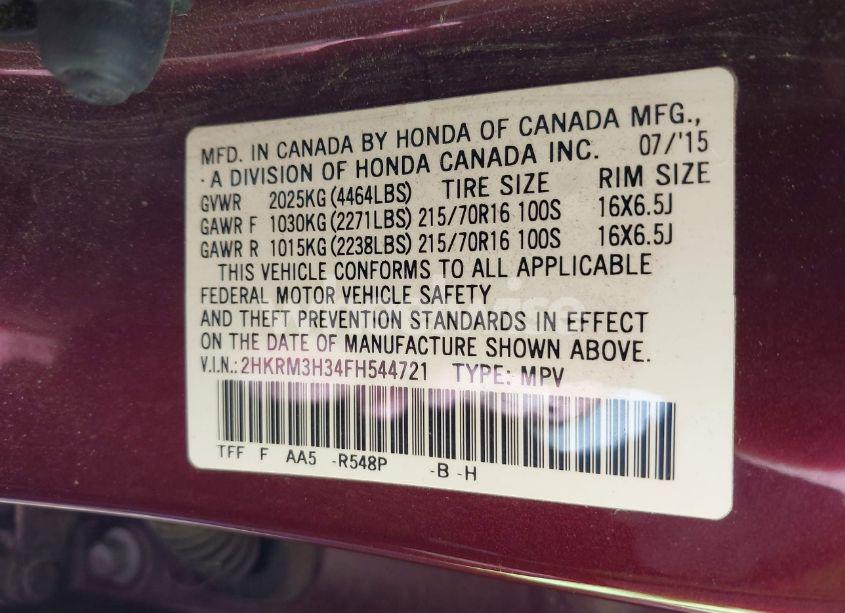 Photo 9 of 2015 Honda Cr-v LX (VIN 2HKRM3H34FH544721)