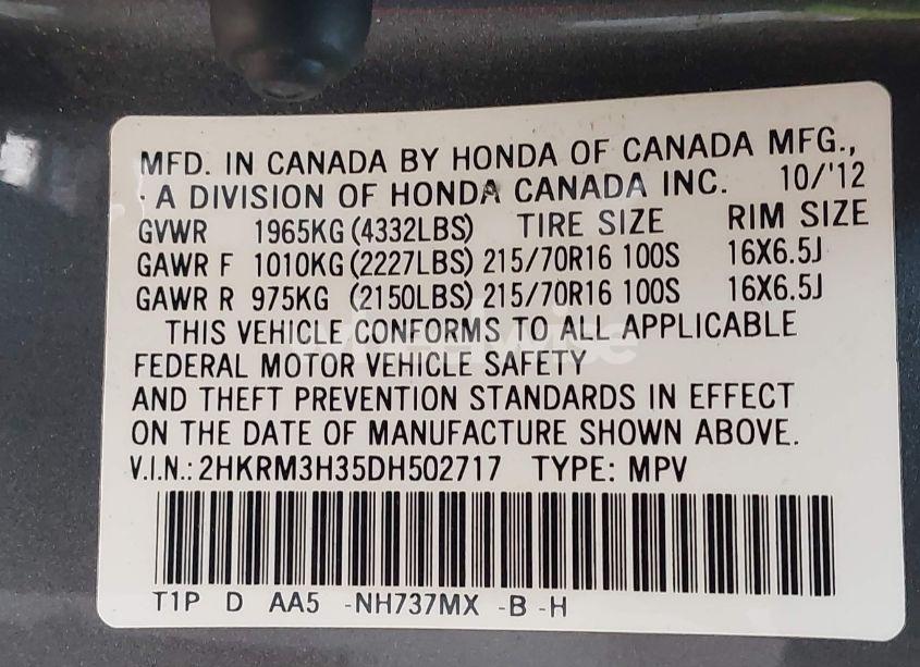 Photo 9 of 2013 Honda Cr-v LX (VIN 2HKRM3H35DH502717)