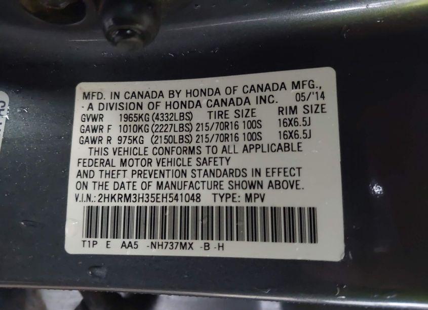 Photo 9 of 2014 Honda Cr-v LX (VIN 2HKRM3H35EH541048)