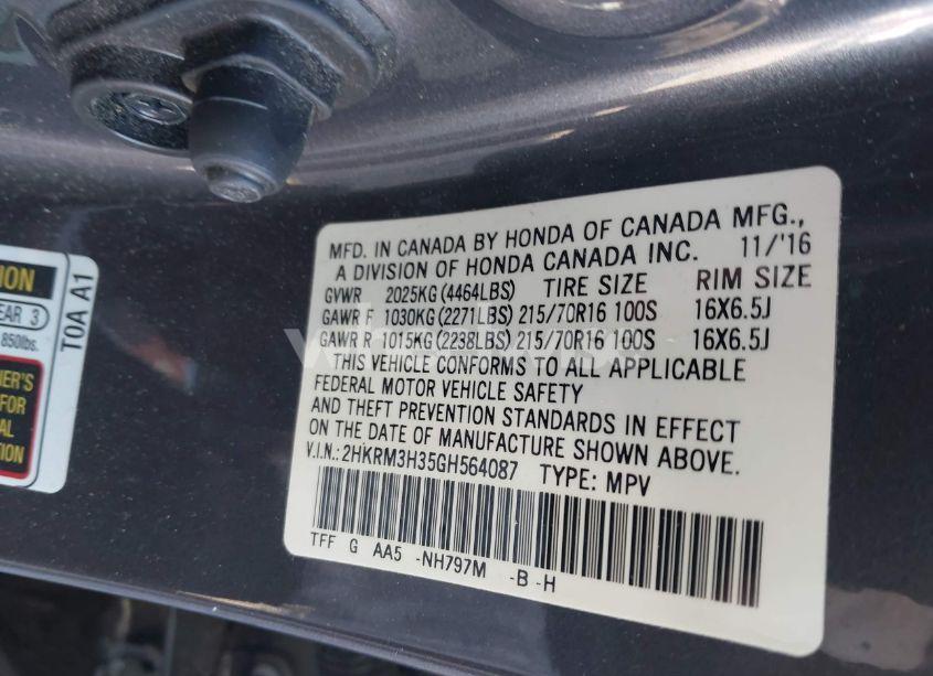 Photo 9 of 2016 Honda Cr-v LX (VIN 2HKRM3H35GH564087)