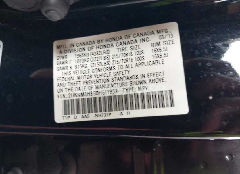 Photo 9 of 2013 Honda Cr-v LX (VIN 2HKRM3H36DH511653)