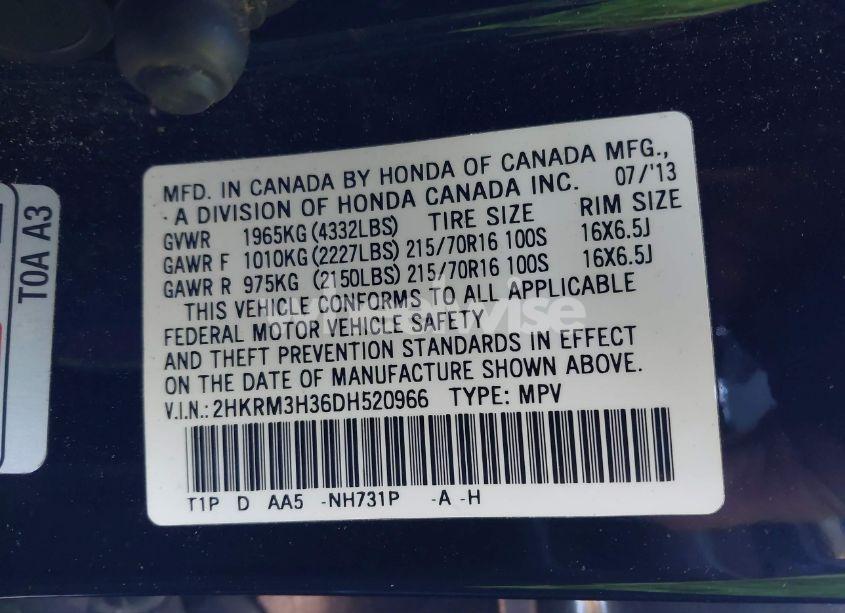 Photo 9 of 2013 Honda Cr-v LX (VIN 2HKRM3H36DH520966)