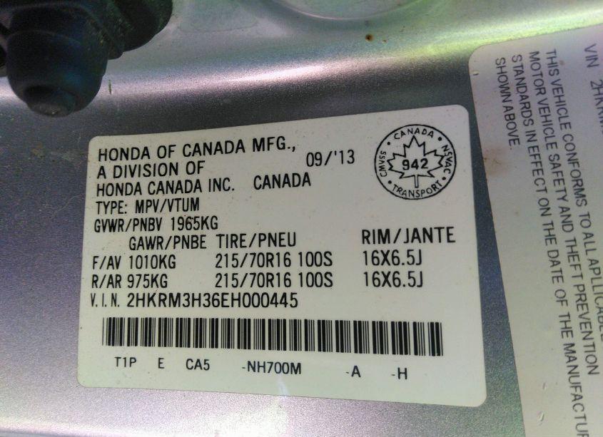 Photo 9 of 2014 Honda Cr-v LX (VIN 2HKRM3H36EH000445)