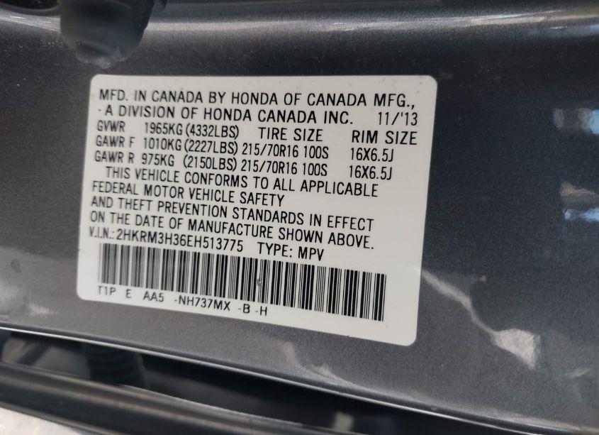 Photo 9 of 2014 Honda Cr-v LX (VIN 2HKRM3H36EH513775)