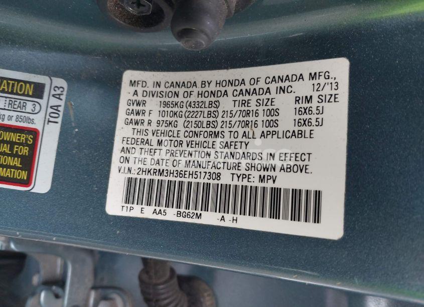 Photo 9 of 2014 Honda Cr-v LX (VIN 2HKRM3H36EH517308)