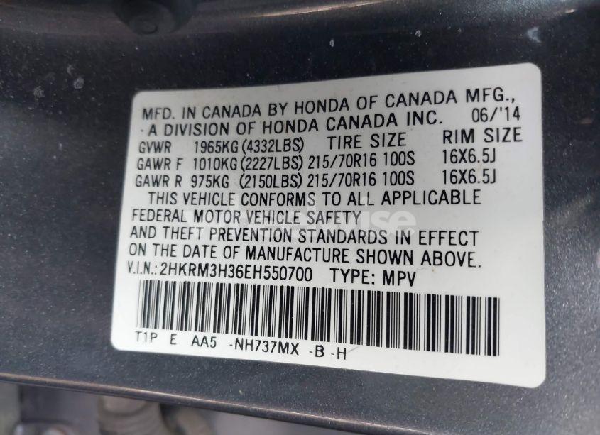 Photo 9 of 2014 Honda Cr-v LX (VIN 2HKRM3H36EH550700)