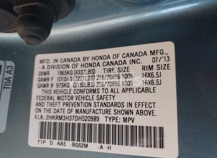 Photo 9 of 2013 Honda Cr-v LX (VIN 2HKRM3H37DH520989)