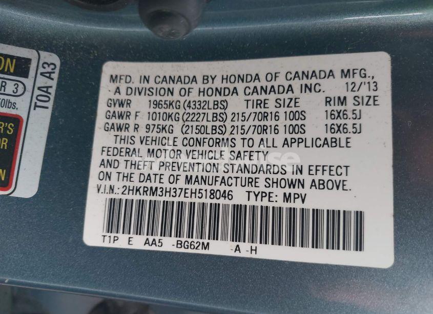 Photo 9 of 2014 Honda Cr-v LX (VIN 2HKRM3H37EH518046)