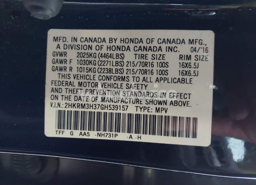 Photo 9 of 2016 Honda Cr-v LX (VIN 2HKRM3H37GH539157)