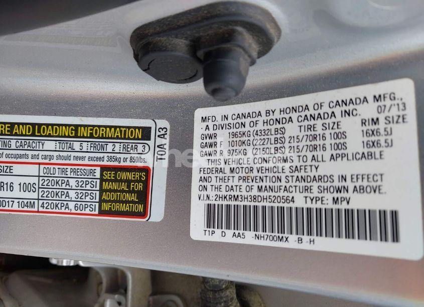 Photo 9 of 2013 Honda Cr-v LX (VIN 2HKRM3H38DH520564)