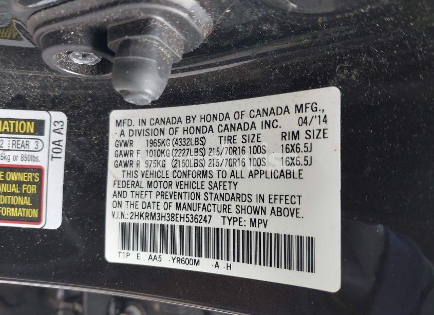 Photo 9 of 2014 Honda Cr-v LX (VIN 2HKRM3H38EH536247)