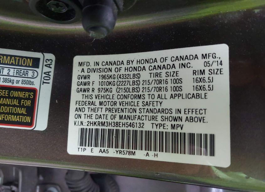 Photo 9 of 2014 Honda Cr-v LX (VIN 2HKRM3H38EH546132)