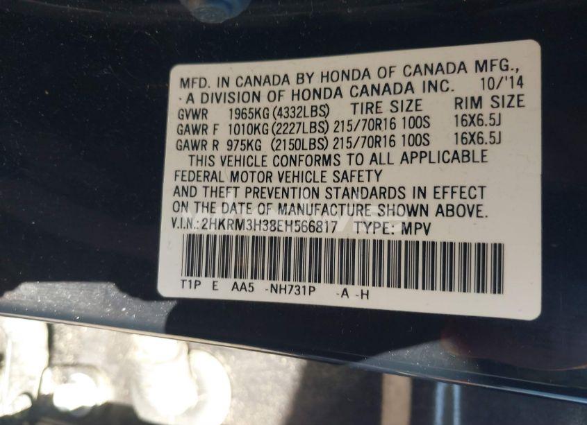 Photo 9 of 2014 Honda Cr-v LX (VIN 2HKRM3H38EH566817)