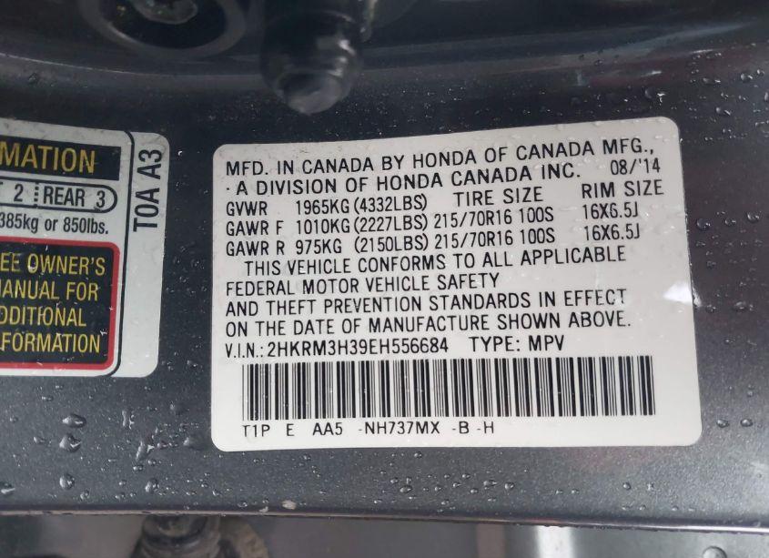 Photo 9 of 2014 Honda Cr-v LX (VIN 2HKRM3H39EH556684)