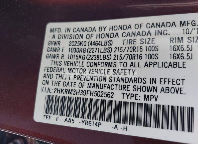 Photo 9 of 2015 Honda Cr-v LX (VIN 2HKRM3H39FH502562)