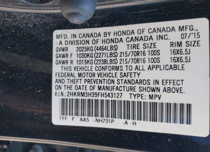 Photo 9 of 2015 Honda Cr-v LX (VIN 2HKRM3H39FH543127)