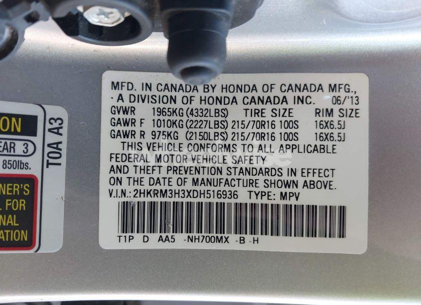 Photo 9 of 2013 Honda Cr-v LX (VIN 2HKRM3H3XDH516936)