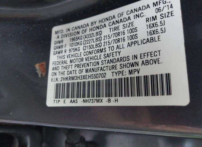 Photo 9 of 2014 Honda Cr-v LX (VIN 2HKRM3H3XEH550702)