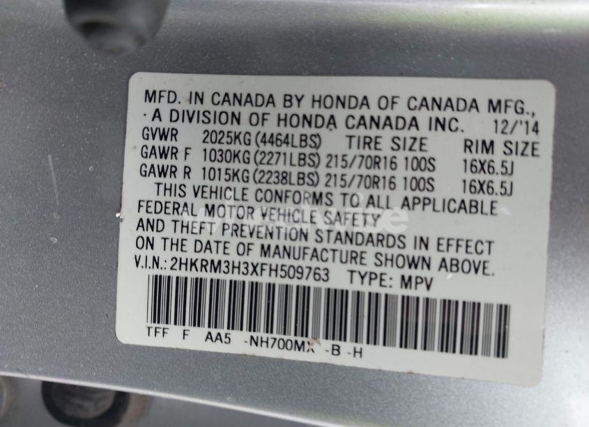 Photo 9 of 2015 Honda Cr-v LX (VIN 2HKRM3H3XFH509763)