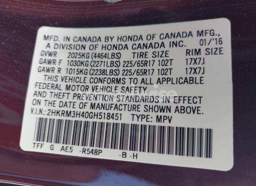 Photo 9 of 2016 Honda Cr-v SE (VIN 2HKRM3H40GH518451)