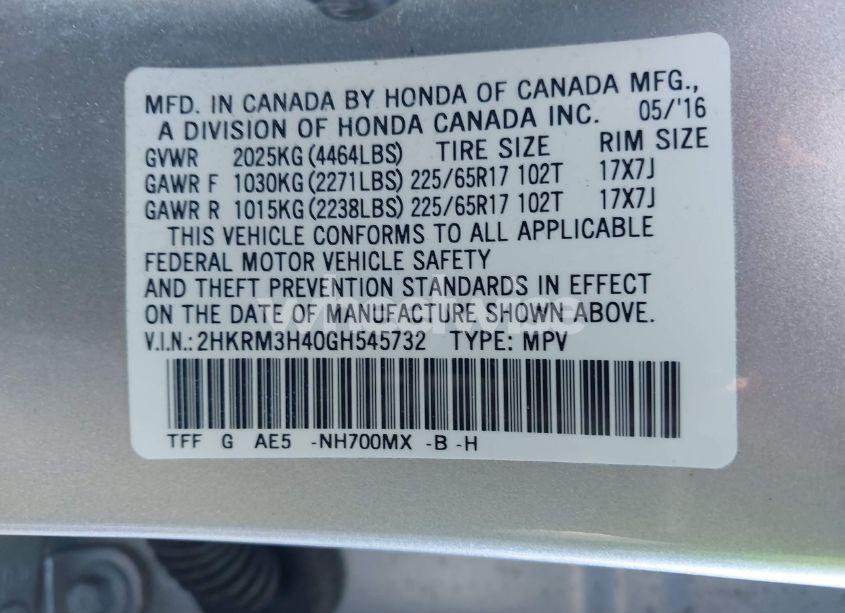 Photo 9 of 2016 Honda Cr-v SE (VIN 2HKRM3H40GH545732)