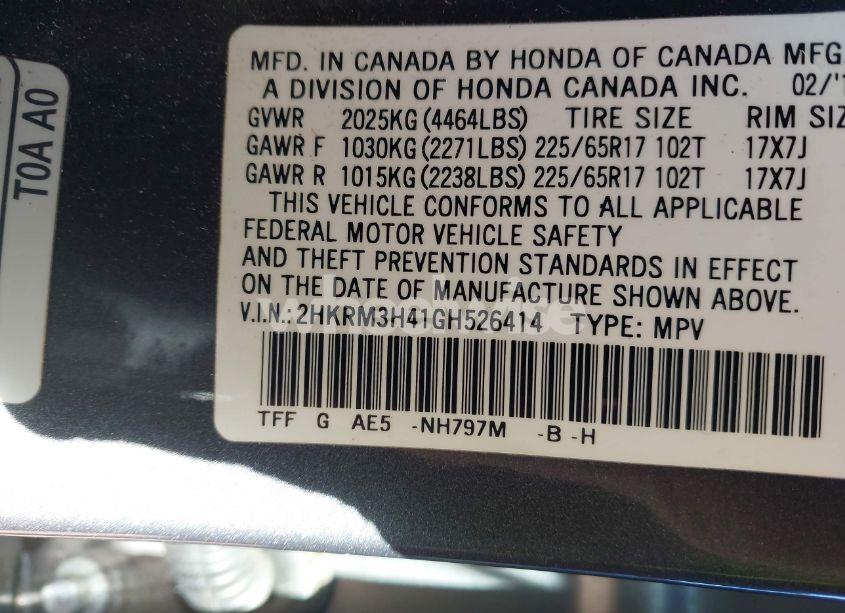 Photo 9 of 2016 Honda Cr-v SE (VIN 2HKRM3H41GH526414)