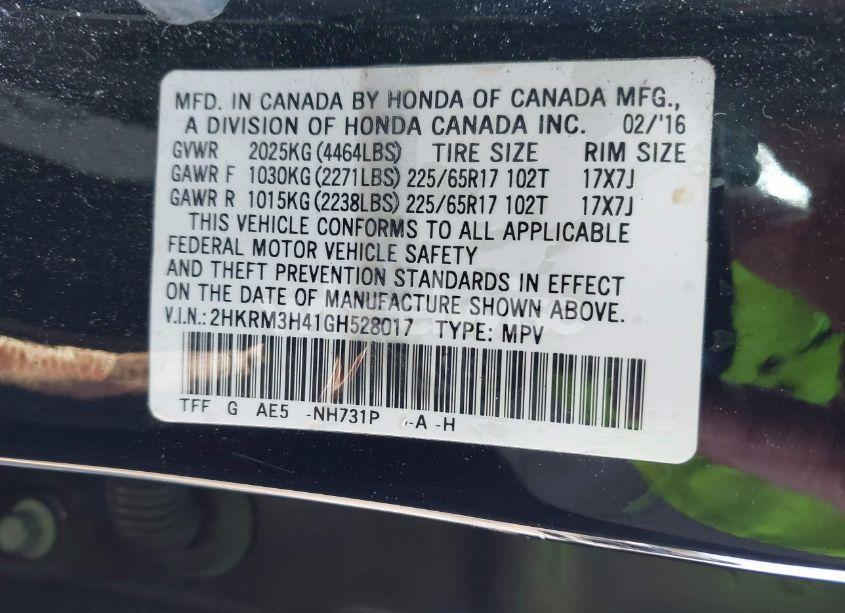 Photo 9 of 2016 Honda Cr-v SE (VIN 2HKRM3H41GH528017)