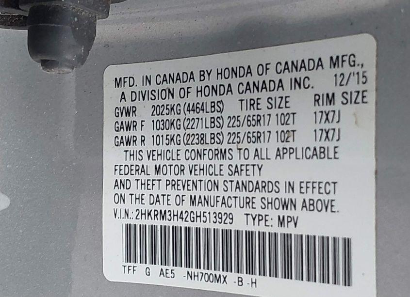 Photo 9 of 2016 Honda Cr-v SE (VIN 2HKRM3H42GH513929)