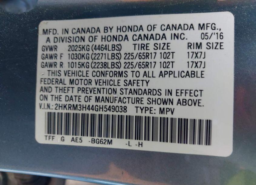 Photo 9 of 2016 Honda Cr-v SE (VIN 2HKRM3H44GH549038)