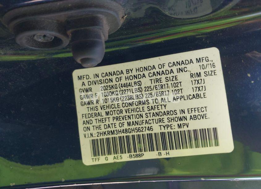 Photo 9 of 2016 Honda Cr-v SE (VIN 2HKRM3H48GH562746)