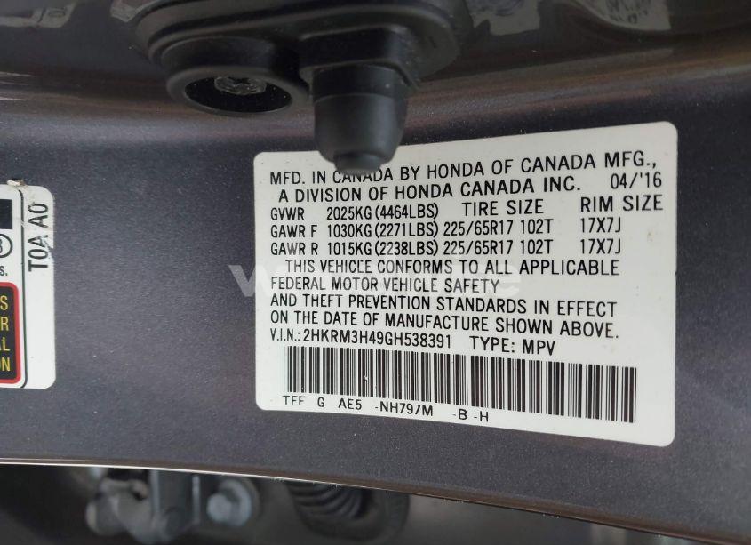 Photo 9 of 2016 Honda Cr-v SE (VIN 2HKRM3H49GH538391)