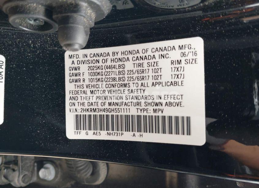 Photo 9 of 2016 Honda Cr-v SE (VIN 2HKRM3H49GH551111)