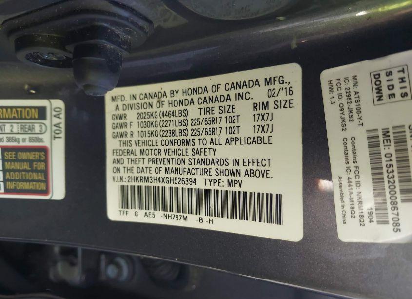 Photo 9 of 2016 Honda Cr-v SE (VIN 2HKRM3H4XGH526394)