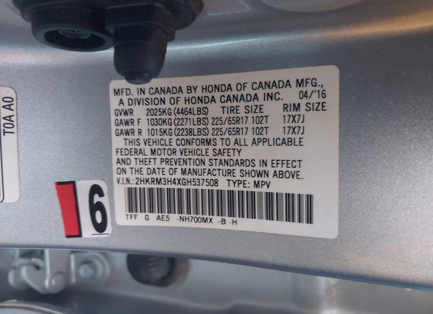 Photo 9 of 2016 Honda Cr-v SE (VIN 2HKRM3H4XGH537508)